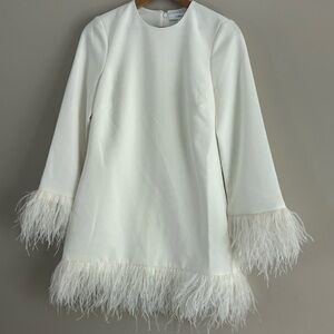 LIKELY Long Sleeve White Marullo Dress w/ostrich feather Size 0